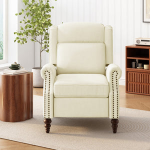 English Elm Christopher Knight Home® - 29.75" Push Back Recliner Chair with Wingback Design, Gourd Wooden Legs, Polyester Upholstery, Cozy Comfort Beige N763P201072A