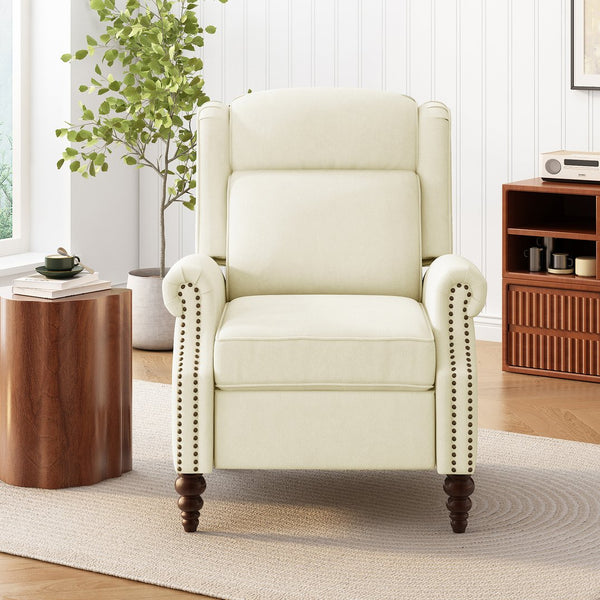 English Elm Christopher Knight Home® - 29.75" Push Back Recliner Chair with Wingback Design, Gourd Wooden Legs, Polyester Upholstery, Cozy Comfort Beige N763P201072A