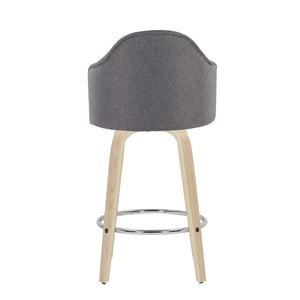 English Elm Ahoy Mid-Century Modern Counter Stool Set Of 2 With Grey Fabric, Natural Wood Legs & Chrome Footrest B202S00169