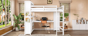 English Elm Full Size Pine Loft Bed House Frame with Slide Bookshelves and Moon Star Rails W1580S00162
