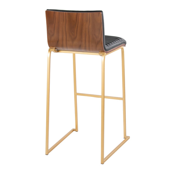 English Elm Mason Mara 30" Fixed-Height Barstools In Gold Metal & Walnut Wood - Chic Black Faux Leather Set Of 2 B202P222245