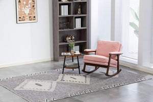 English Elm Mid Century Modern Rocking Chair Solid Wood Frame Upholstered Seat with Lumbar Cushion Light Pink W2530P419008