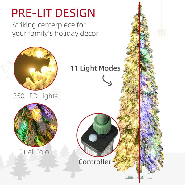 English Elm Homcom 6Ft Prelit Pencil Christmas Tree With 407 Snow Flocked Branches & 250 Led Lights For Cozy Decor W2225P249622