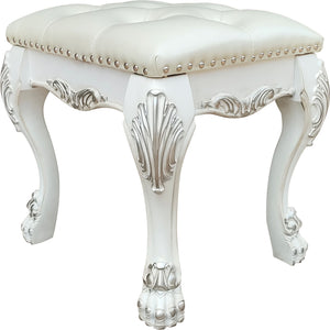 English Elm Champagne Bone White Tufted Vanity Stool with Button Detailing, Plush Synthetic Leather Seat, 20" High B062P215392