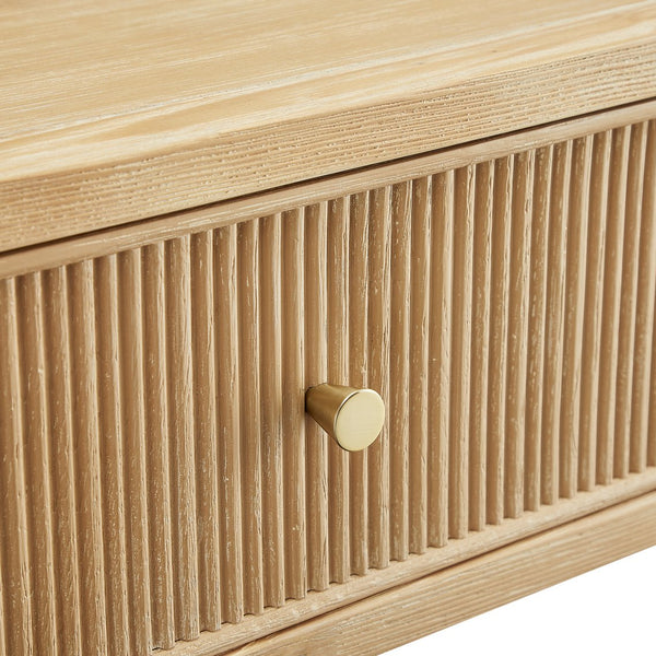 English Elm Fleur Natural 1-Drawer Nightstand with Reeded Drawer, Gold Pull, Tapered Legs, Lower Shelf, 29" H B050P376966