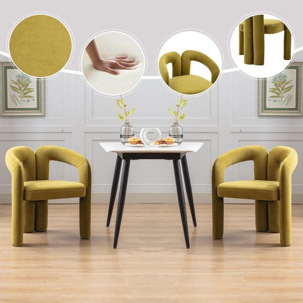 English Elm Contemporary Olive Velvet Upholstered Dining Accent Chair Set of 2 – Curved Barrel Comfort, Steel Frame Durability W395103724