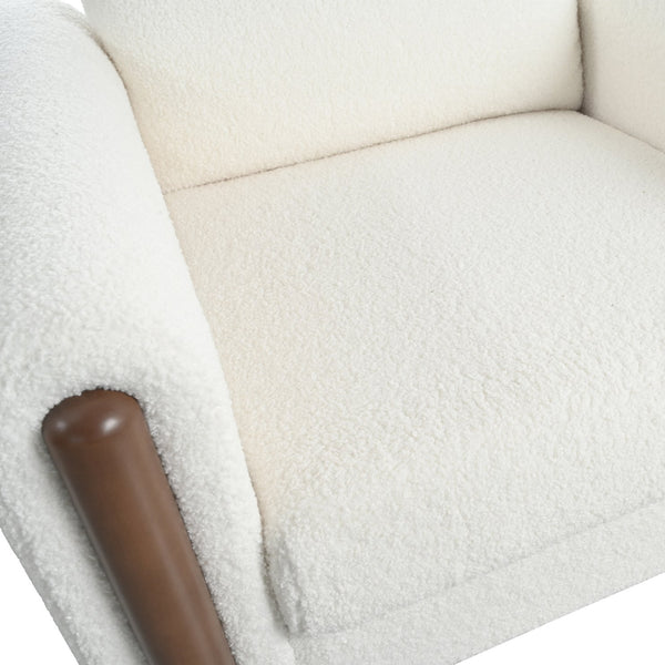 English Elm Christopher Knight Home® - Oversized Teddy Velvet Accent Chair with Curved Armrests, Tufted Mid-Century Design and Walnut Legs White N765P189679W