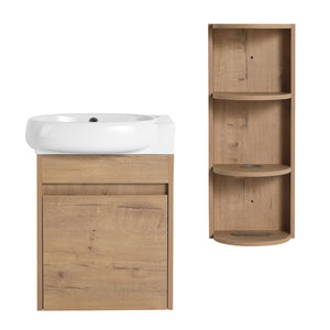 English Elm Soft Close Wall Mounted Bathroom Vanity with Ceramic Vessel Sink and Storage Rack W999S00488