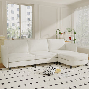 English Elm 107.8'' L-Shaped 3-Seater Sofa With Movable Ottoman & Arm Pockets – Stylish Comfort For Any Space W680S00035