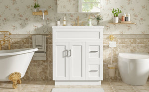 English Elm [video] 30 Inch Freestanding Bathroom Vanity with Soft Close Drawers and Resin Sink N729P396833K