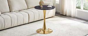 English Elm Round Faux Marble Tulip Dining Table Mid Century Pedestal Base for Compact Kitchens Gold,Grey W2920P395718