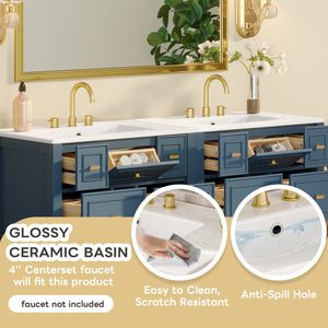 English Elm 60'' Bathroom Vanity Set With Ceramic Sink – Stylish Freestanding Storage Cabinet In Blue Finish N710SS00004C