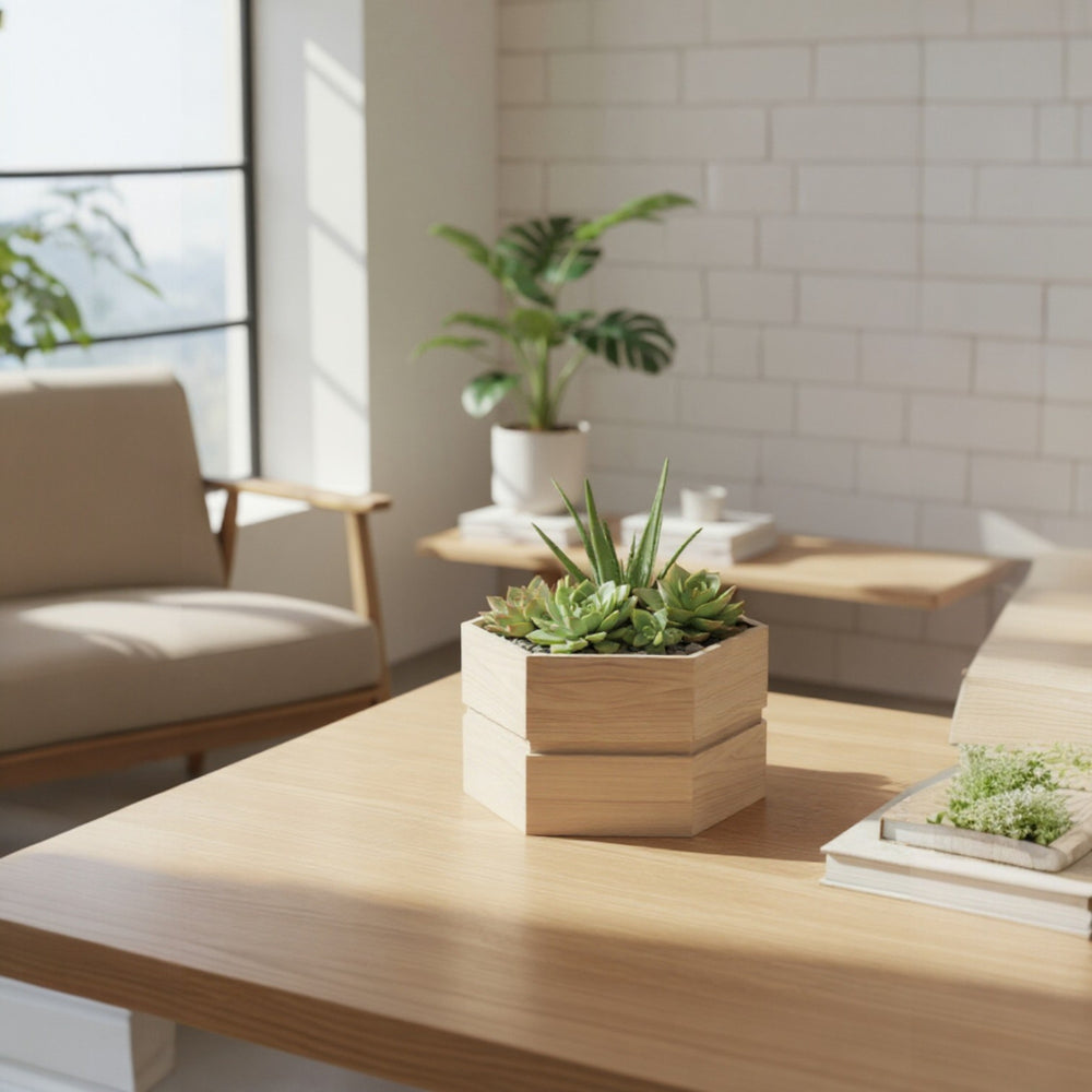 English Elm Hexagon Aluminum Outdoor Planter Sculptural Terrace Pot with Rust Resistant Finish Brown Grey B2755P462202