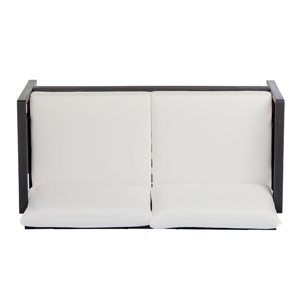 English Elm 2 Piece Outdoor Acacia Wood Loveseat and Coffee Table Set with Textilene Weave Cushions Dark Grey,White+Black N768P368824D
