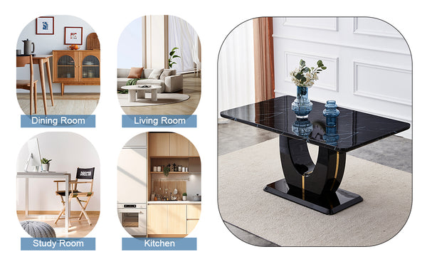 English Elm Modern modern simple luxury rectangular coffee table with sturdy base, easy-clean MDF, versatile use Black W1151S01395