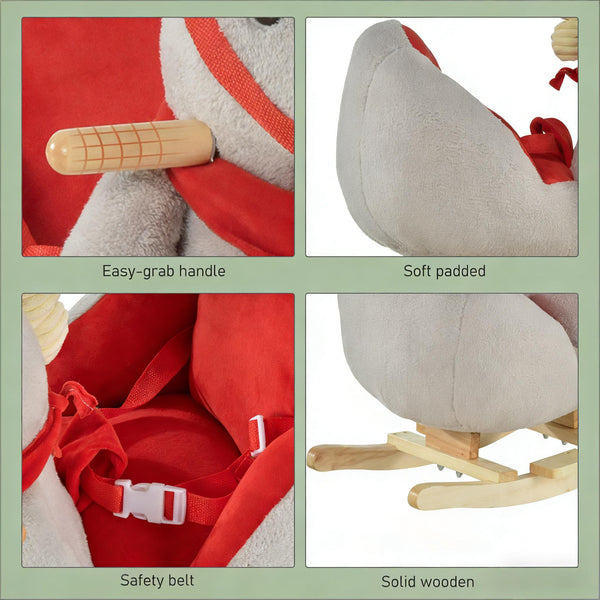 English Elm Dinosaur Plush Rocking Toy for Toddlers with Sound Effects and Wooden Base T3971P442607