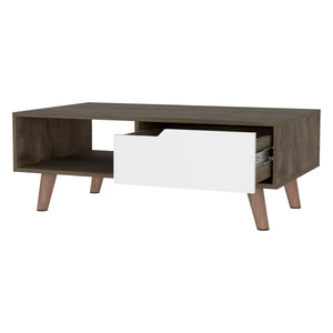 English Elm Hamburg Modern Coffee Table 2.0 – Dark Brown & White, Spacious Top, Open Shelf & Drawer Storage B128P148918