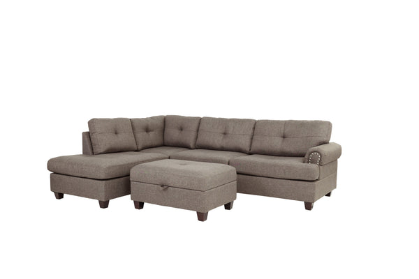 English Elm Contemporary Three Piece Sectional Sofa Set with Nailhead Trim and Storage Ottoman B011S01053