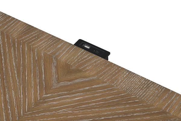 English Elm Simple Rustic Oak Nightstand with USB-A & USB-C, Solid Wood Veneer, Felt-Lined Drawer, 29"W x29.5"H B2741P357497