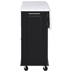 English Elm K&K Vintage Convex Kitchen Island Cart with Faux Marble Top, Tilt Trash, Pull-Out Organizer, Wheels Black N707P299008B