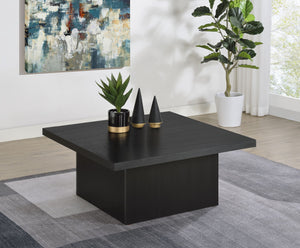 English Elm Square Engineered Wood Cocktail Table Matte Black Pedestal Base Modern Living Room B016P469769