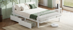 English Elm Queen Storage Platform Bed Low Profile Metal Frame with Built-in Drawers for Small Spaces Light White W5305P471354