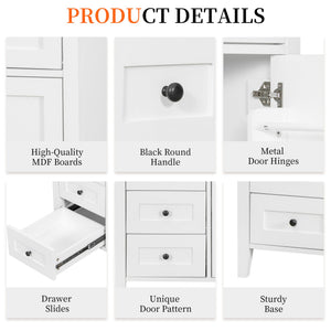 English Elm 36-Inch White Bathroom Vanity With Sink, Modern Mdf & Rubberwood, 3 Drawers & Adjustable Shelf Storage N725P350821K