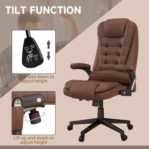 English Elm Homcom High Back Massage Office Chair With 6 Vibration Points, Heated Recline & Pu Leather Comfort W2225P217503