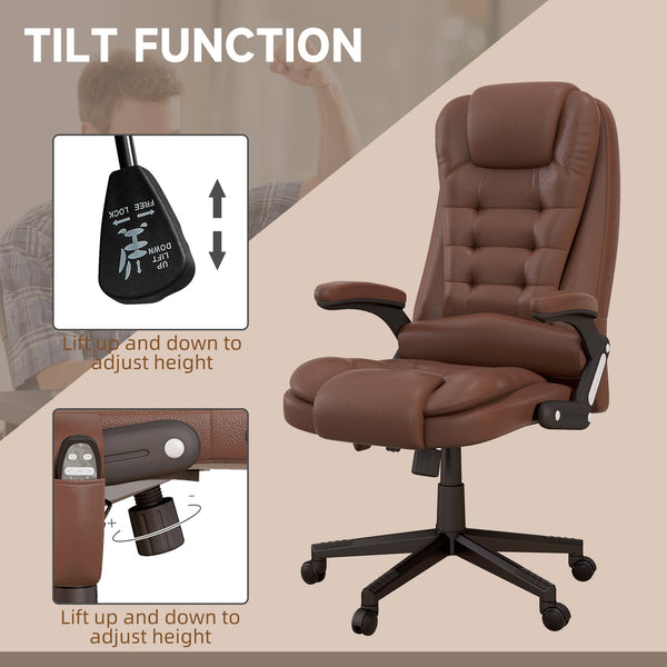 English Elm Homcom High Back Massage Office Chair With 6 Vibration Points, Heated Recline & Pu Leather Comfort W2225P217503