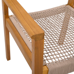 English Elm Braided Rope and Acacia Wood Dining Chair Set Coastal Farmhouse Woven Seating Pair N779P202840T