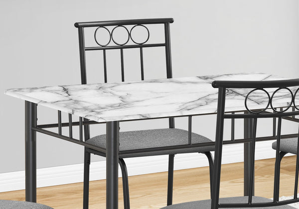 English Elm Dining 5pc Table Set with 40" White Marble Look Top & Grey Upholstered Chairs, Modern Space-Saving B2710P218798