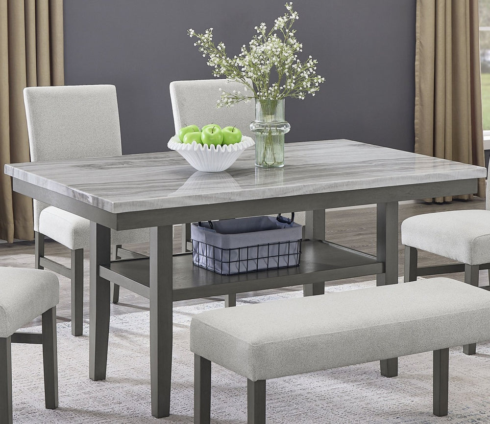 English Elm Selena 60" Gray Faux Marble Dining Table With Storage Shelf - Chic Design & Modern Style For 6 B061P406085-GIGA
