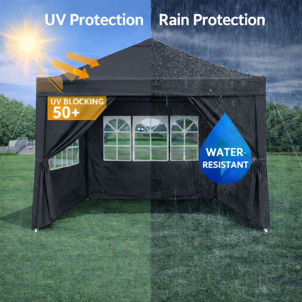 English Elm Outdoor 10x10 Pop up Canopy Gazebo with Sidewalls Mesh Windows Steel Frame Uv Roof Black W419P445709