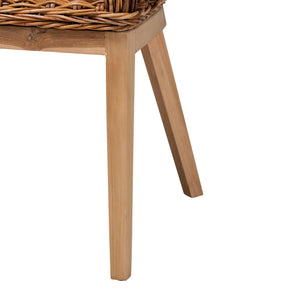 English Elm Modern Bohemian Mahogany Dining Chair with Woven Seagrass Back and Tapered Legs B2750P467666