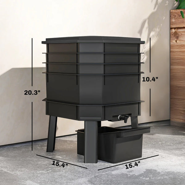 English Elm Convenient Four Tray Worm Composter Turns Kitchen Scraps Into Rich Fertilizer Fast Black T3971P468292
