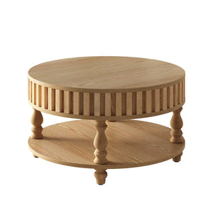 English Elm Farmhouse Fluted Square Coffee Table with Flip Top Hidden Compartment and Open Shelf Natural Wood W1445P370481