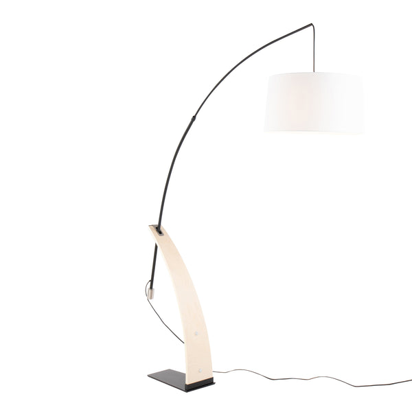 English Elm Floor Lamp with Organic Wood Base and Linen Shade for Farmhouse Living Spaces B202S02142
