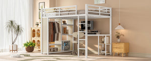 English Elm Queen Size Loft Bed Frame With Desk, Wardrobe & Storage Shelves – Stylish Space-Saving Solution! W1580S00179-GIGA
