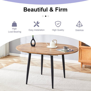 English Elm Table Expandable Dining Set – Modern Round-To-Oval Wood Mdf Table With 4 Pu Cushion Chairs & Metal Legs W1151S03936-GIGA