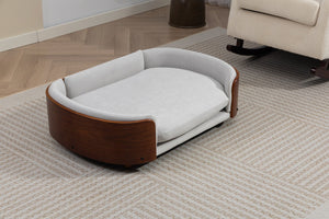 English Elm Scandinavian Elevated Dog Bed Luxury Pet Sofa with Walnut Bent Wood Back Velvet Gray, Large Size W794P366327