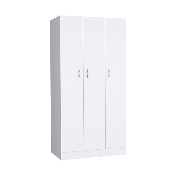 English Elm Ohio Armoire Wardrobe with 3 Doors, 2 Drawers & 4-Tier Shelves — Spacious Storage, Sturdy Handles, Organized Style White 74 L x 23 W x 2 H B070S00206