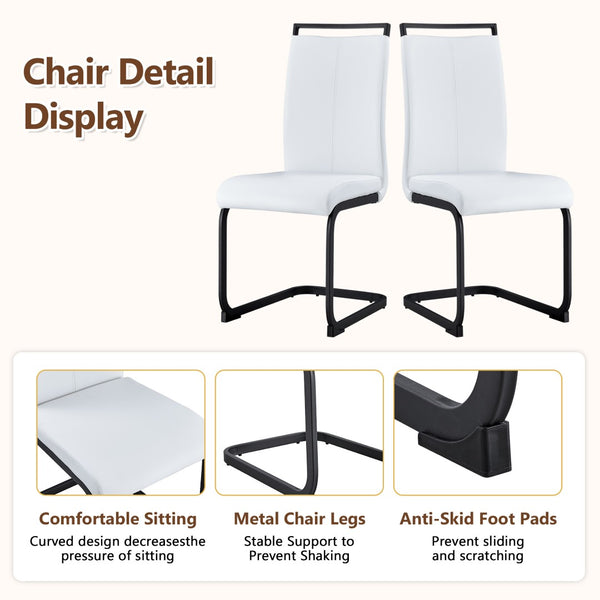 English Elm Table With Storage & 6 White Pu Chairs - Modern Scandinavian Dining Set For Stylish Family Meals W1151S04272-GIGA