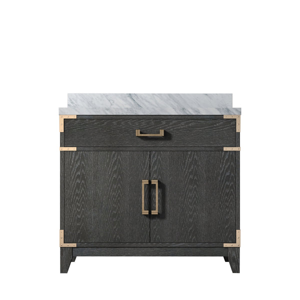 English Elm Black Oak Single Vanity 36" W With Premium Carrara Marble Top, Soft-Close Doors & Stylish Storage B2731P260909