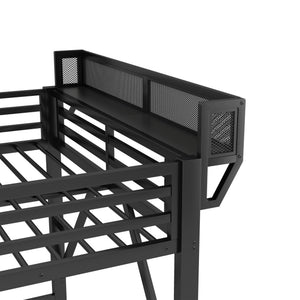 English Elm Full Size Metal Loft Bed with Foldable Desk Staircase Storage and Led Lighting W2580S00072