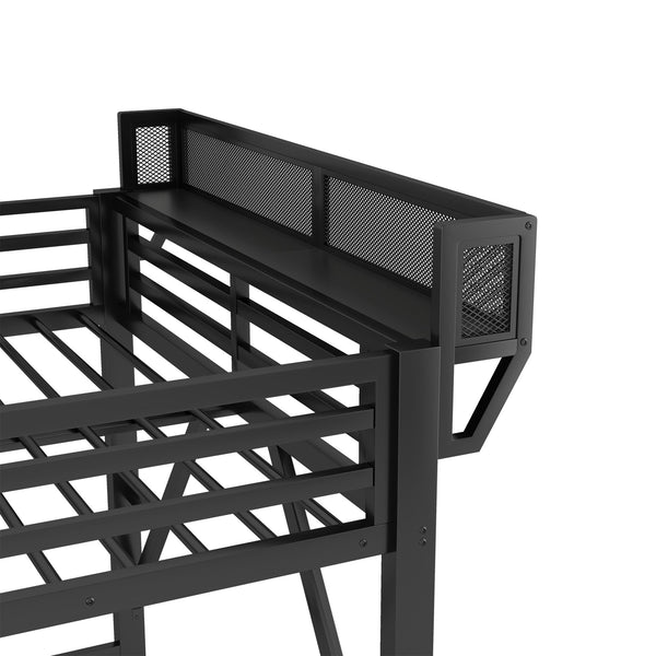 English Elm Full Size Metal Loft Bed with Foldable Desk Staircase Storage and Led Lighting W2580S00072