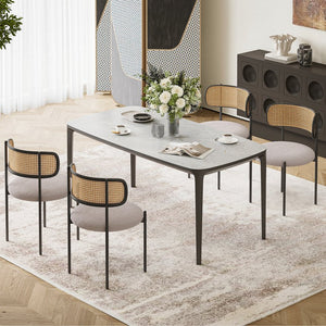 English Elm Modern Upholstered Dining Chairs Set Of 2 With Rattan Back, Stylish Metal Legs For Dining & Accent Use T3623P371957