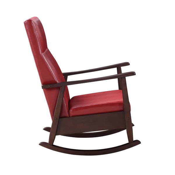 English Elm Raina Red PU Rocking Chair with Espresso Frame, Padded D25 Seat & D18 Back, Faux Leather Comfort B2726P242630