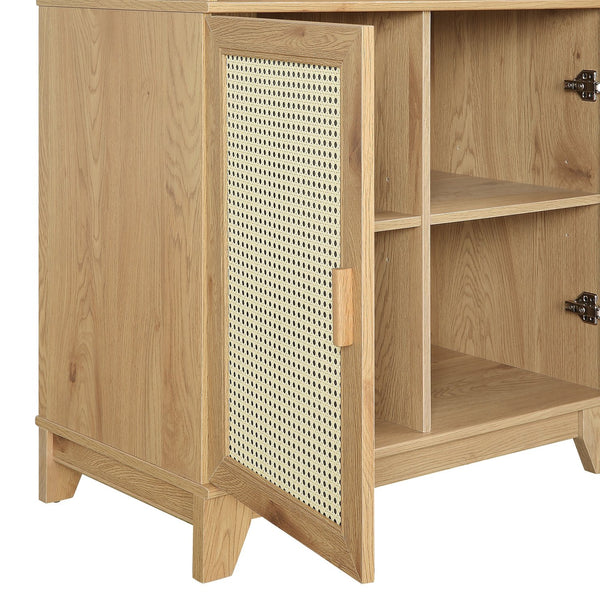 English Elm Sheridan 31" Bookcase Cabinet with 7 Shelves, Soft-Close Doors, Adjustable Shelves, Stylish Legs Natural B365P397893