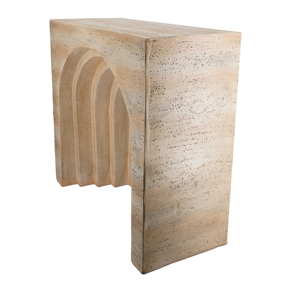 English Elm 32.3x14.2x29.9" Arched Sculptural Console Faux Travertine Stone Entryway Table W2078P442934