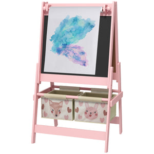 English Elm Qaba Kids Art Easel with Paper Roll, Double-Sided Chalk & Whiteboard, Storage Boxes, Safe Build Pink W2225P249780